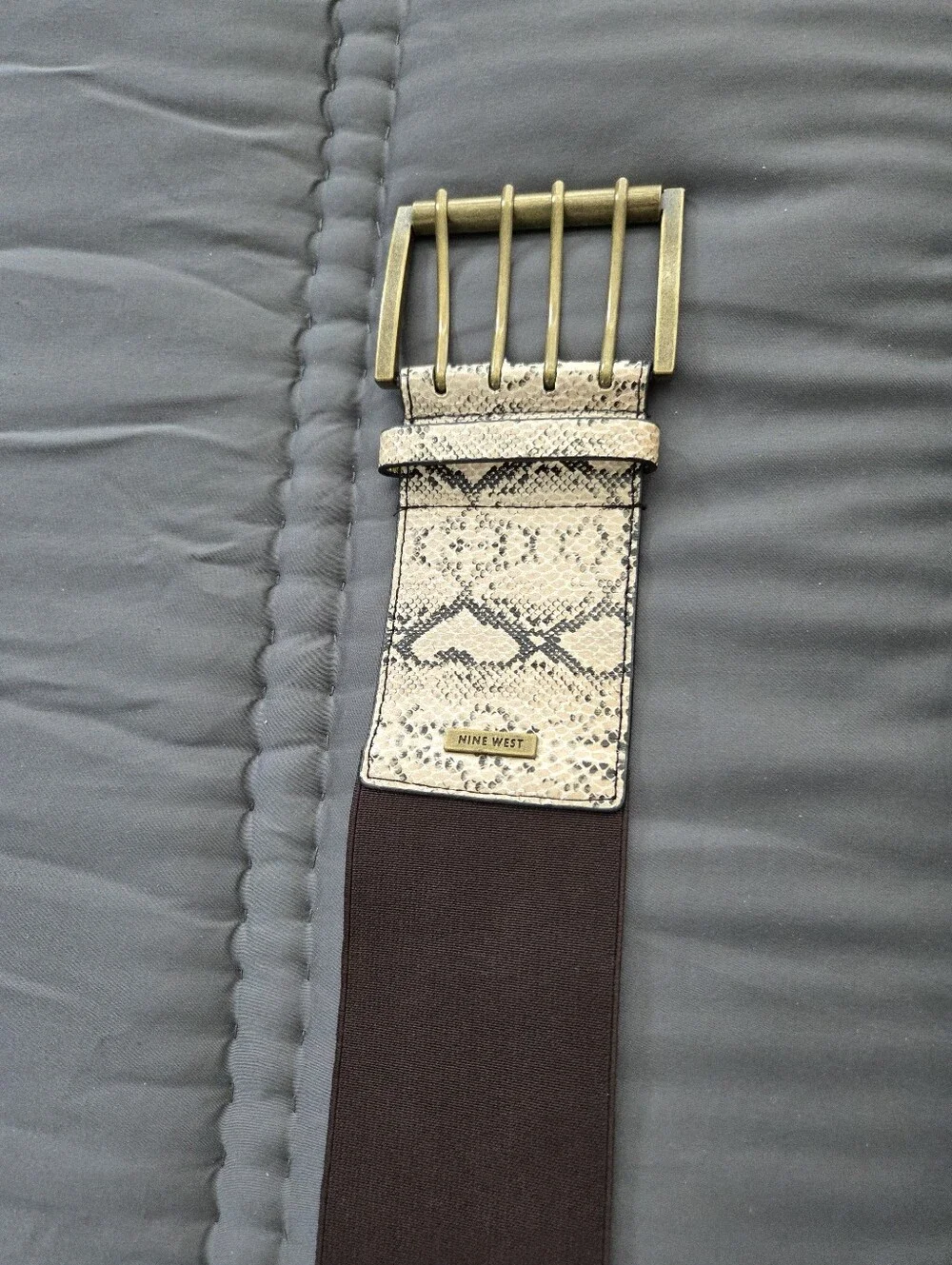 Nine West Dark Brown And Print Wide Elasticized Cinch Belt